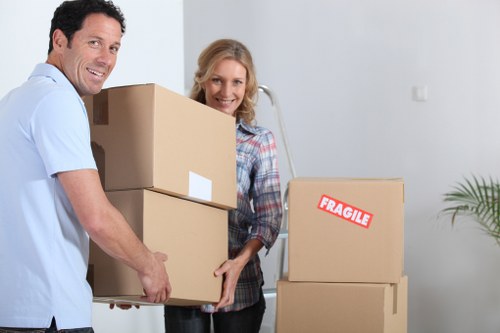 Packed moving boxes in a Havering removal van